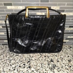 Vintage 80's Elegant Black Handbag with Gold Accents